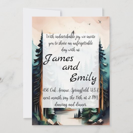 Pijnboombos Rustische Waterverf Therew Wedding Feestdagenkaart (Voorkant)