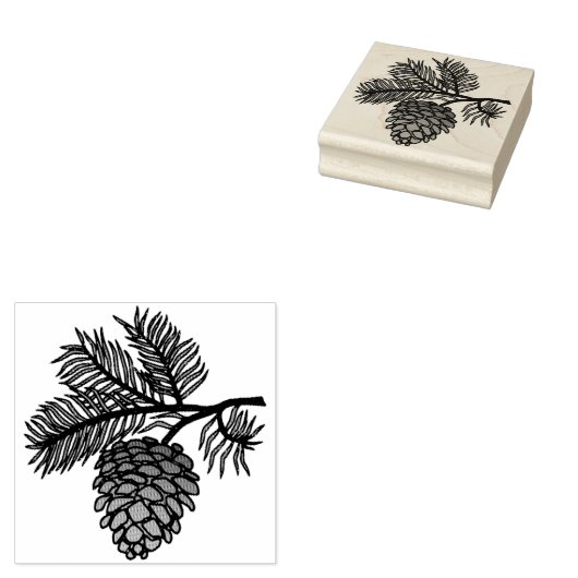 Pijnboomkegel en -tak rubberstempel (Gestempeld)