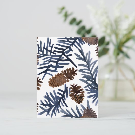 Pijnboomkegels en -vertakkingen | Waterverf Winter Briefkaart (Staand voorkant)