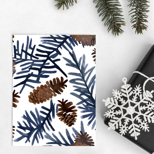 Pijnboomkegels en -vertakkingen | Waterverf Winter Briefkaart