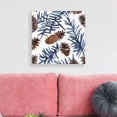 Pijnboomkegels en -vertakkingen | Waterverf Winter Canvas Afdruk (Insitu (Woonkamer))