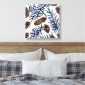 Pijnboomkegels en -vertakkingen | Waterverf Winter Canvas Afdruk (Insitu (Slaapkamer))