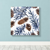 Pijnboomkegels en -vertakkingen | Waterverf Winter Canvas Afdruk (Insitu (Houten vloer))