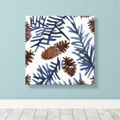 Pijnboomkegels en -vertakkingen | Waterverf Winter Canvas Afdruk (Insitu (Houten vloer))