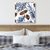 Pijnboomkegels en -vertakkingen | Waterverf Winter Canvas Afdruk (Insitu (Slaapkamer))