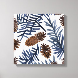Pijnboomkegels en -vertakkingen | Waterverf Winter Canvas Afdruk