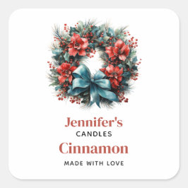 Pijnboomkrans met Holly Christmas Candle Crafting Vierkante Sticker