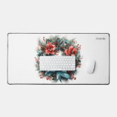 Pijnboomkrans met rode bloemen en Holly Bureaumat (Keyboard & Muis)