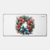 Pijnboomkrans met rode bloemen en Holly Bureaumat (Voorkant)