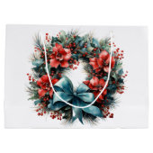 Pijnboomkrans met rode bloemen en Holly Groot Cadeauzakje (Achterkant)