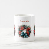 Pijnboomkrans met rode bloemen en Holly Koffiemok (Center)