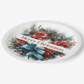 Pijnboomkrans met rode bloemen en Holly Papieren Bordje (Gekanteld)