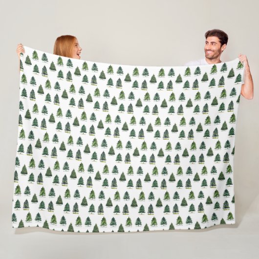 Pijnboompatroon Kerst Groene Waterverf Fleece Deken (In situ)