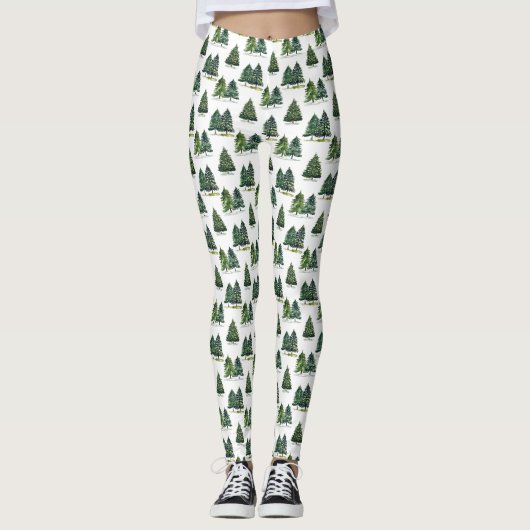Pijnboompatroon Kerst Groene Waterverf Leggings (Voorkant)