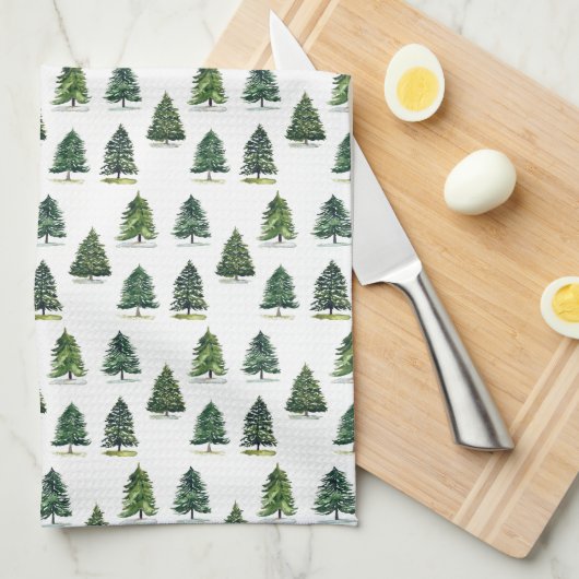 Pijnboompatroon Kerst Groene Waterverf Theedoek (Quarter Fold)