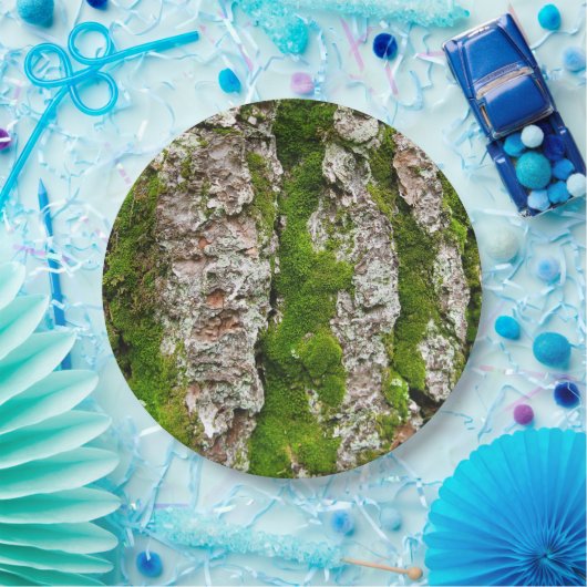 Pijnboomschors met moss papieren bordje (Feest)