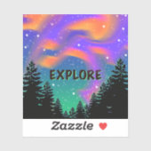 Pijnboomsilhouet- noorderlichten sticker (Vel)