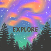 Pijnboomsilhouet- noorderlichten sticker (Voorkant)