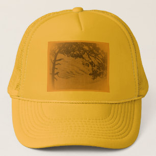 pijnboomsilhouet, zonsopgang trucker pet