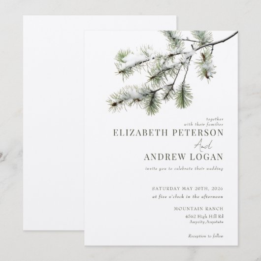 pijnboomtak | Winter bos bruiloft Kaart (Voorkant / Achterkant)