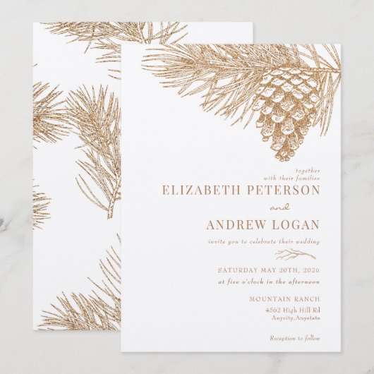 pijnboomtak | Winter Forest bruiloft uitnodiging (Voorkant / Achterkant)