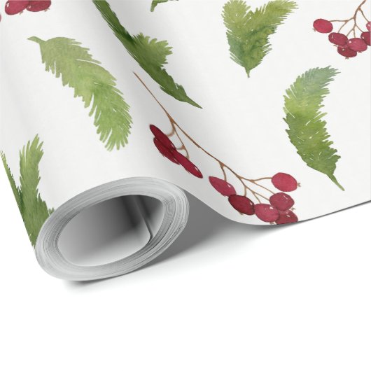Pijnboomtakken en rode bessen Kerstmis Cadeaupapier (Rol Hoek)