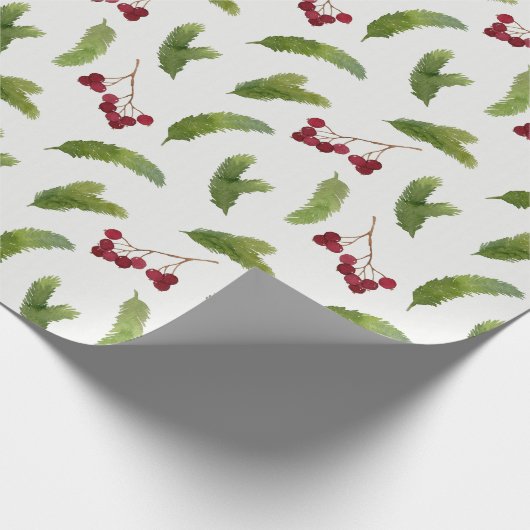 Pijnboomtakken en rode bessen Kerstmis Cadeaupapier (Hoek)