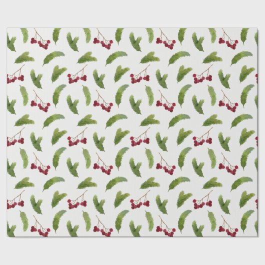 Pijnboomtakken en rode bessen Kerstmis Cadeaupapier (Zoom)