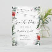 Pijnboomtakken, poinsettia De datum opslaan Save The Date (Staand voorkant)