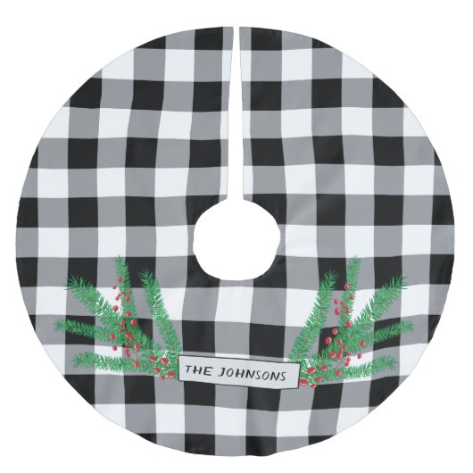 Pijnboomtakken, rode bessen, buffelcheque kerstboom rok (Voorkant)