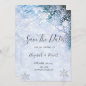Pijnboomtakken, sneeuwstrijklichtenDe datum opslaa Save The Date (Voorkant / Achterkant)