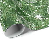 Pijnboomtwijgen en Ornamenten Cadeaupapier (Rol Hoek)