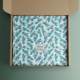 Pijnboomtwijgen en rode bessen Kerstmis Patroon Wi Tissuepapier