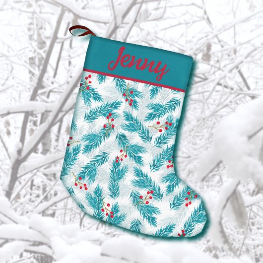 Pijnboomtwijgen en rode bessen Kerstpatroon Kleine Kerstsok