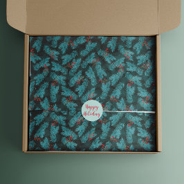 Pijnboomtwijgen en rode bessen Kerstpatroon Tissuepapier