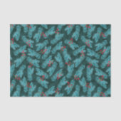 Pijnboomtwijgen en rode bessen Kerstpatroon Tissuepapier (Voorkant)