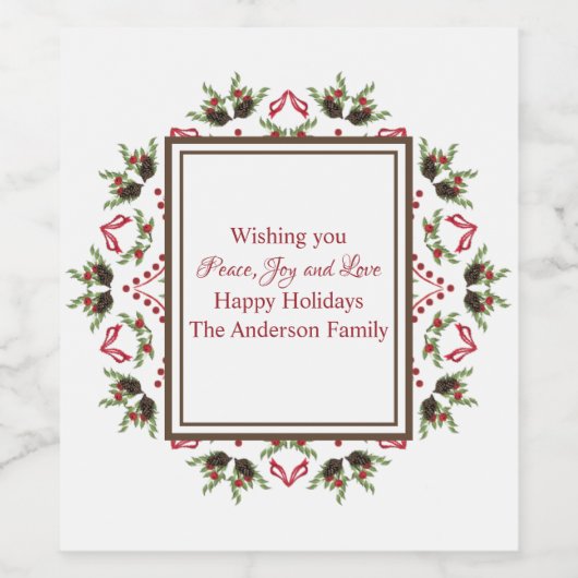 Pijnconen en bessen Mandala-wijnetiket Wijn Etiket (Enkel label)