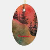 Pijnen op een heuvel met zachte rode zonsondergang keramisch ornament (Links)