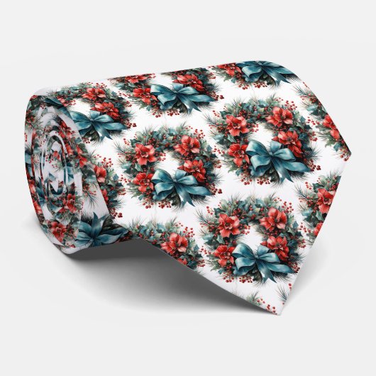 Pijnenkrans met Holly Feestelijk Kerstpatroon Stropdas (Opgerold)