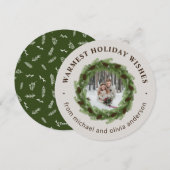 Pijnenkrans Vrolijke Kerstmis Cirkel Foto Feestdagenkaart (Voorkant / Achterkant)
