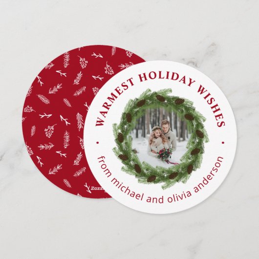 Pijnenkrans Vrolijke Kerstmis Cirkel Foto Feestdagenkaart (Voorkant / Achterkant)