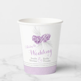 Pijnkegel die paarse winterbruiloft gebruikt papieren bekers