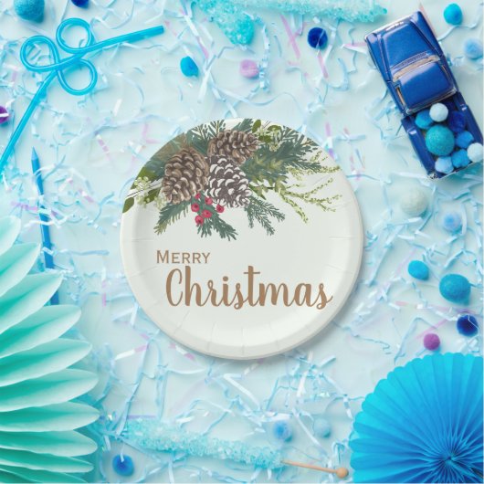 Pijnkeien en groene kerst papieren bordje (Feest)