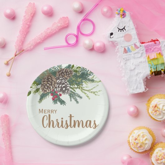 Pijnkeien en groene kerst papieren bordje (Feest)