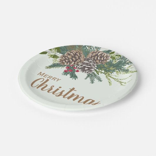 Pijnkeien en groene kerst papieren bordje (Gekanteld)