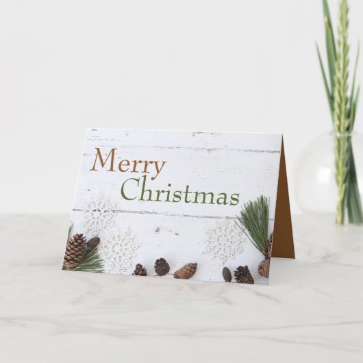 Pijnkeien en snowflakes, kerstgroet kaart (Voorkant)