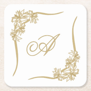 Pijnlijke Poinsettia Kant Monogramed Kartonnen Onderzetters