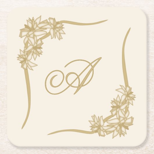 Pijnlijke Poinsettia Kant Monogramed Kartonnen Onderzetters (Voorkant)