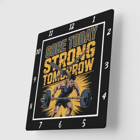 Pijnlijke Vandaag Sterke Morgen Barbell Vierkante Klok (Hoek)