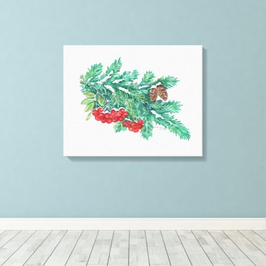 Pijnnaalden en bessen canvas afdruk (Insitu (Houten vloer))